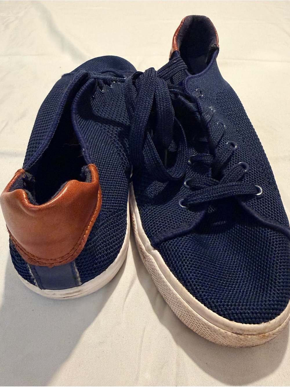 Men's Navy Knit Sneakers with Brown Heel Tab